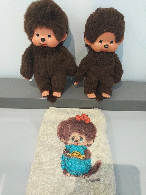 Lot De 2 Kiki – Monchhichi Vintage Sekiguchi – Turquoise, Vert, Bleu – Made In France