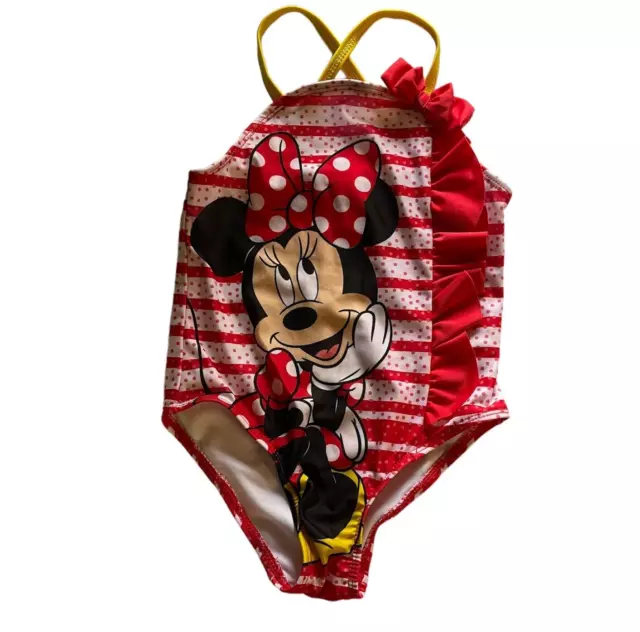 Minnie Mouse girls 4T one piece Swimsuit bow ruffle black red lined Disney pool