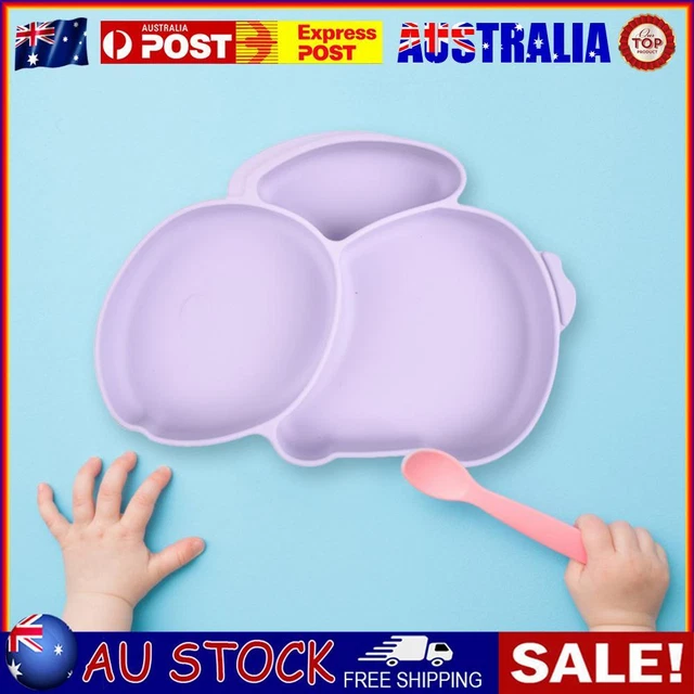 Cartoon Children Dishes Cute Silicone Baby Feeding Dishes Baby Cutlery (Purple)