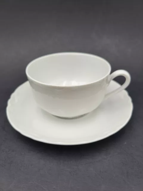 Thomas Bavaria Porcelain China Tea Cup and Saucer all solid white scalloped edge