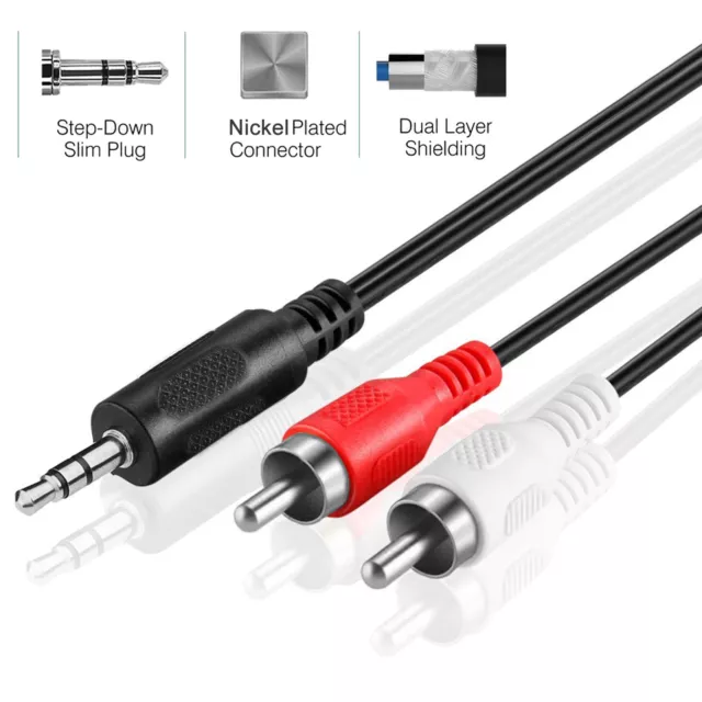 Headphone Jack Plug 3.5mm Aux in to 2 Red White RCA Stereo Audio Y Cord Cable AU