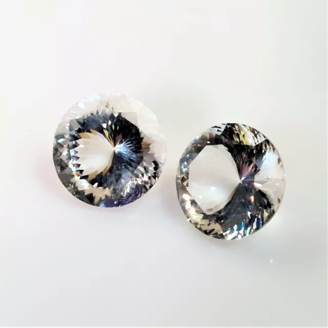 2x Blanc Topaze - Paire Rond Taille Brillant 16,0mm, 26,82 Carats (1095)