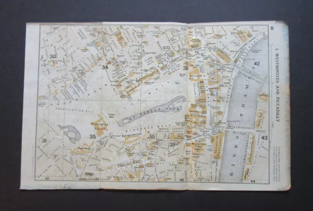 Antique 1918 London Street Map  Westminster & Piccadilly   Removed From Old Book