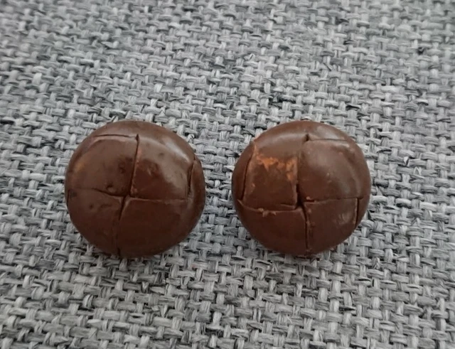 Pair 2 Vintage Medium Dark Brown Leather Football Buttons Coat Cardigan 20mm