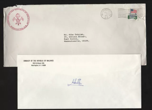 envelope SIGNED by Maldives Ambassador Abdul Sattar Moosa Didi * Indian Ocean