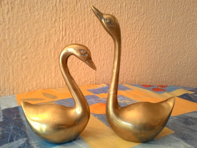 Pareja De Cisnes De Laton Vintage - Años 70