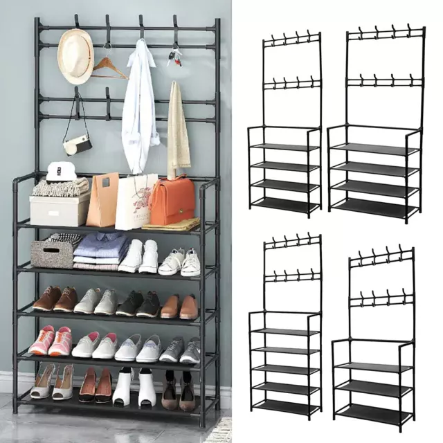 Clothes Rail Coat & Shoe Rack Hook Hanging Open Wardrobe Organizers Stand Shelf