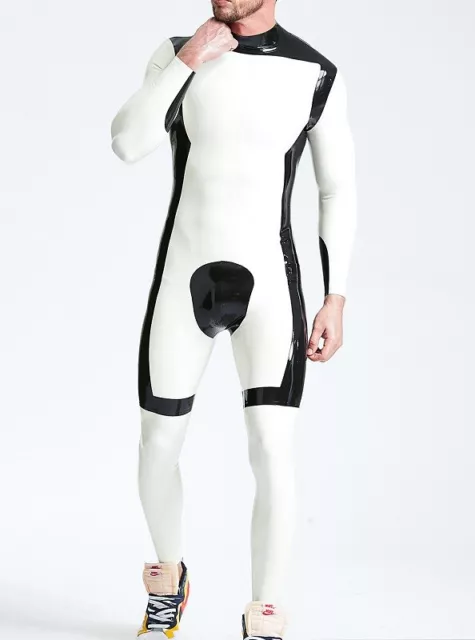 100% Latex Rubber Weiß Catsuit Zentai Sport Overall Cosplay Bodysuit 0.4mm S-XXL
