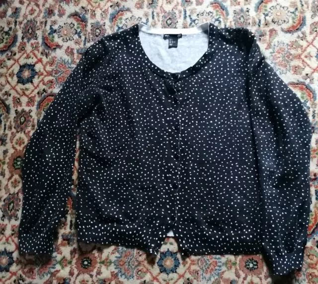 H&M Jacke Basic Cardigan Pulli Kurz Strickjacke Gr. L Schwarz mit weißen Punkten