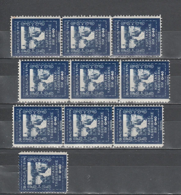 Bad Gastein Kurtaxe Tagesmarken - 10 Stück zu 0,40 Reichsmark