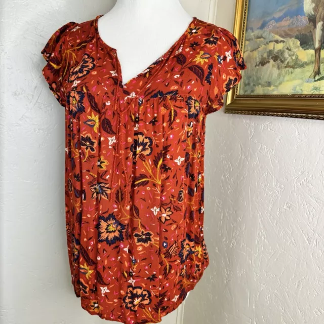 Old Navy Women’s Small Red Orange Floral Blouse Top Size Small