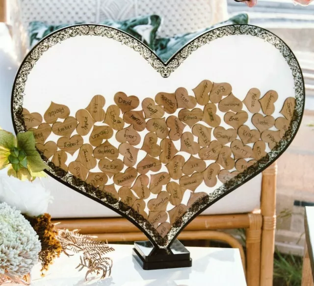 Alternative Guest Book Wedding Birthday Sign Wooden Heart Drop Box Frame Stand