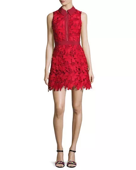Alice +  Olivia Ellis Guipure Lace Red  Dress Size 2 NWOT