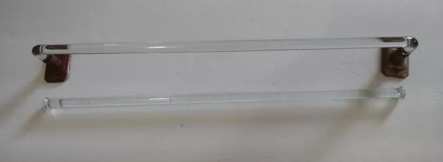 2 Vintage Glass Towel Bars 17 3/4” Clear Bent & Straight Retro Art Deco Rod