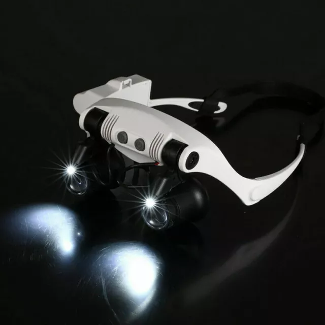 25X Head-Mounted Magnifying Glass w/ 2LED Light Headband Loupe Jeweler Magnifier