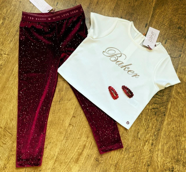 Set abbigliamento top leggings scintillanti Ted Baker nuovo con etichette 5-6 anni logo designer nuovo con etichette regalo