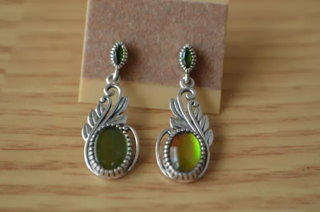 Canadian Ammolite Earrings in Fine Sterling Silver 8x6mm