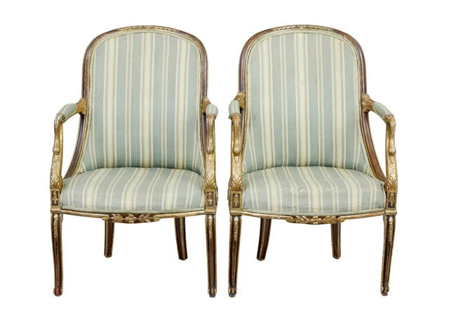 Pair Of Mid 19Th Century French Walnut And Gilt Armchairs