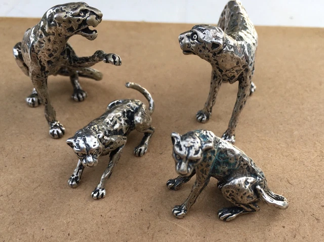 Set 4 Famiglia Giaguari Animali in Argento 800 153gr Anni 50/60
