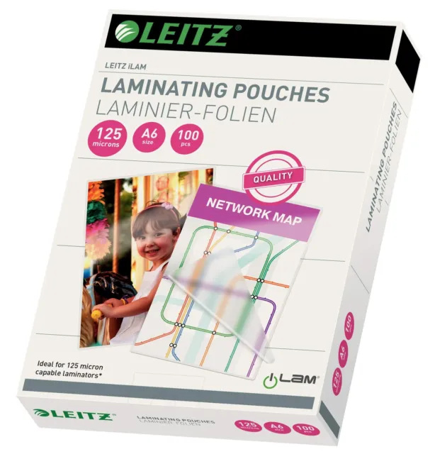 Leitz Hot laminating films, A6, pack of 100, glossy, transparent, film thickness