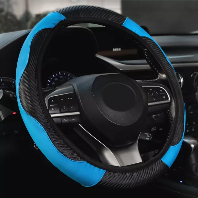 Car Steering Wheel Cover Protector Glove Universal Blue Leather Skidproof 38Cm