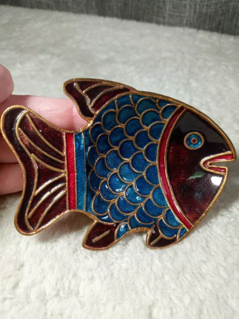 Brass And Enamel Small Decorative Trinket Dish Bowl Fish