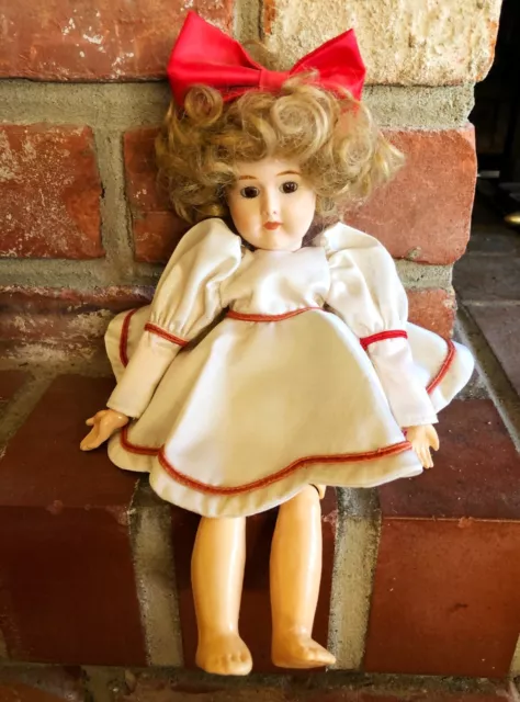 Artisan Doll 9” Porcelain Original Dress Red Bow Jointed Limbs Christmas Dolly