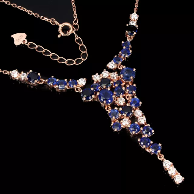 Unheated Round Kyanite 5mm Cz 14K Rose Gold Plate 925 Sterling Silver Necklace 2