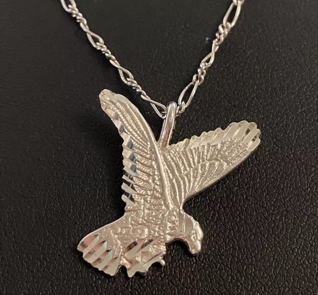 Nice Estate Sterling Silver Diamond Cut Eagle Bird Twist Figaro Necklace 18"