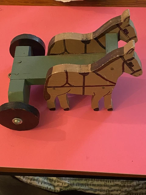 Vintage Pull Toy Horses Primitive Folk Art Handmade