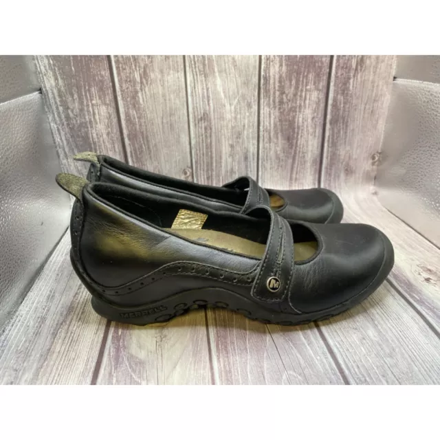Merrell Plaza Bandeau Mary Jane Black Leather Slip On Shoes J46406 US 7