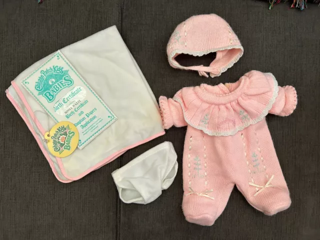 Reserved Listing Vintage Cabbage Patch Kid BBB Pink Knit Outfit, Blanket, Extras