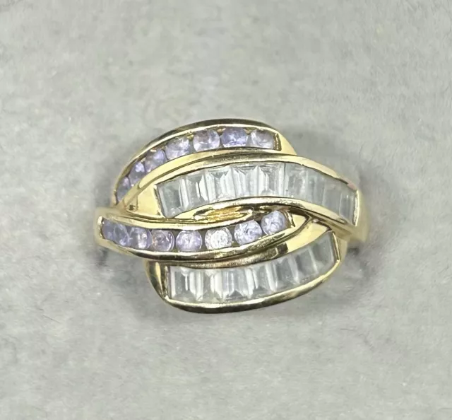 14k Yellow Gold White & Lavender Cubic Zirconia Cocktail Ring Sz8 4.03g KM China