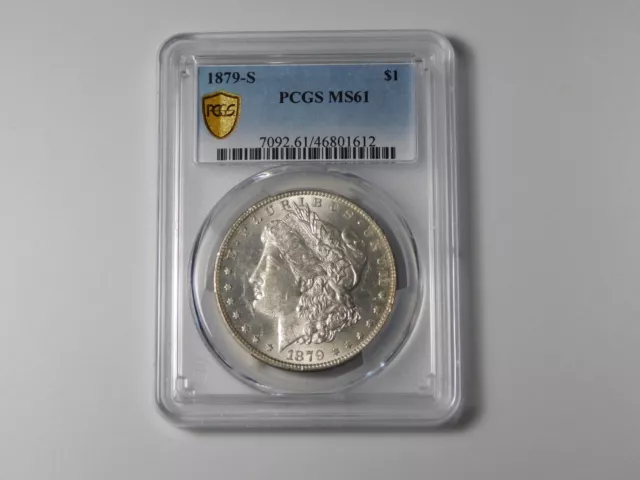 1879-S  Morgan Silver Coin Dollar Gold Shield Pcgs Graded Ms61