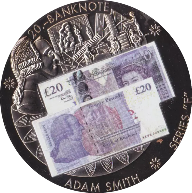 British Banknote Coin £20 Banknote Adam Smith F Series Medallion  D56 L17