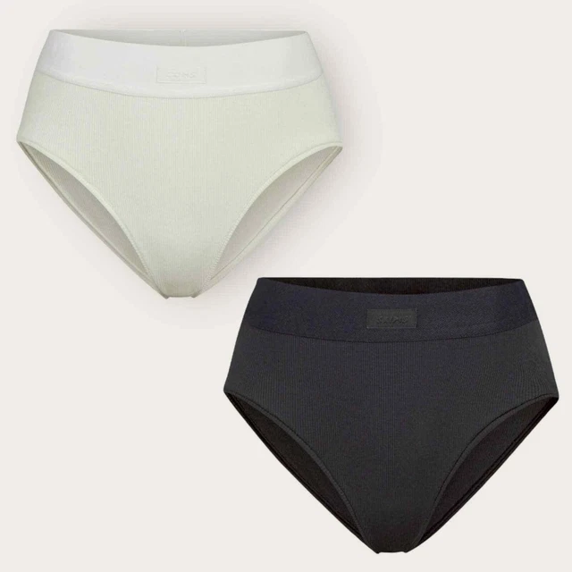 SKIMS Cotton Rib Brief Pack of 2 | Large | Black White High Cut Ribbed Bundle