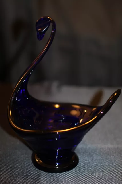 Murano Italian Art Glass Sculpture or Figure - COBALT BLUE SWAN BOWL