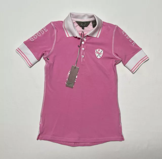 Goode Rider Girls Size 8 Champion Polo Shirt Horse Embroidery on Back Pink NWT