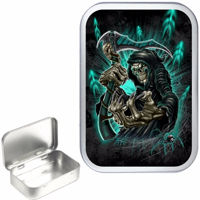 FAIRY CANDLE 1oz SILVER HINGED TOBACCO TIN,50ml SEWING TIN,..PILL - Foto 4