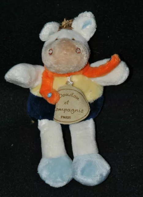 DOUDOU ET COMPAGNIE Cheval Ane Justin Blanc Bleu Jaune Echarpe Orange 13 Cm TTBE