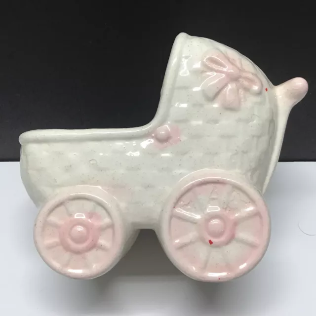 Vintage Planter Vase Pink Cradle Bassinet Ceramic Baby Girl Nursery Decor Rare