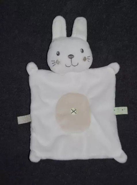 Doudou Plat Lapin Blanc Rond Beige Croix  NICOTOY SIMBA Toys KIABI Visage Brodée 3