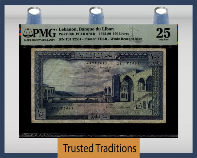 TT PK 66b 1972-80 LEBANON BANQUE du LIBAN 100 LIVRES PMG 25 VERY FINE