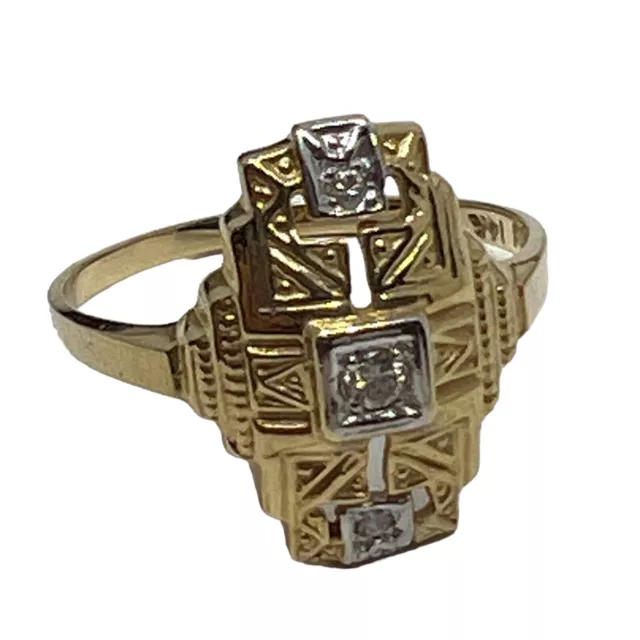 Art Deco Womens Ring Diamond 14K Yellow Gold Signed LM