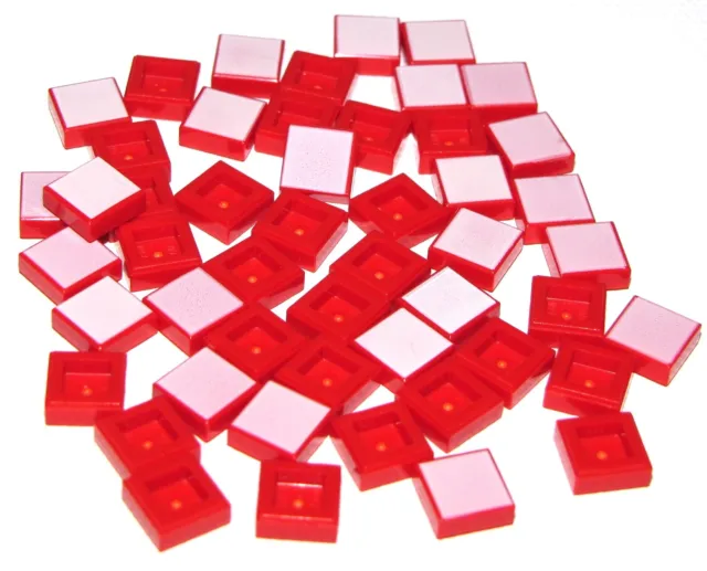 Lego Lot De 50 Neuf 1 X 1 Tuiles Rouge Avec Blanc Haut Plat Lisse Pièces