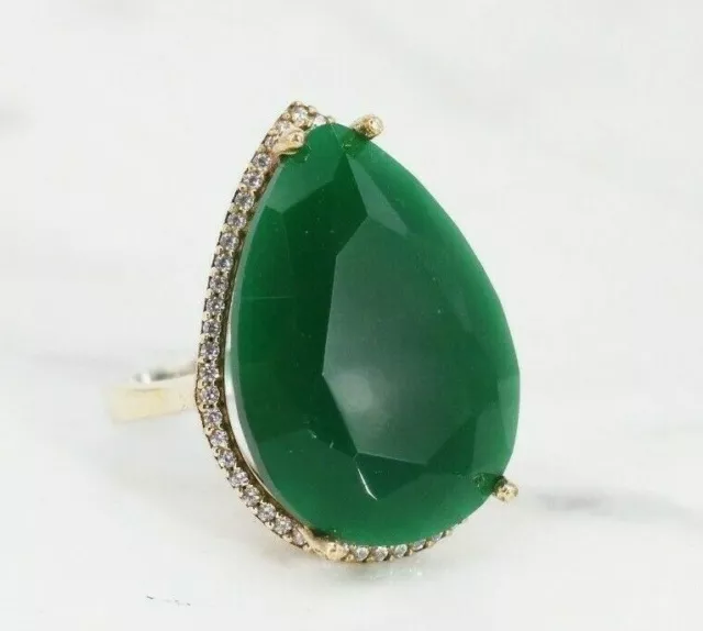 Drop Emerald Gem Handcrafted Glamorous Ladies Ring Size 6-12 925 Sterling Silver