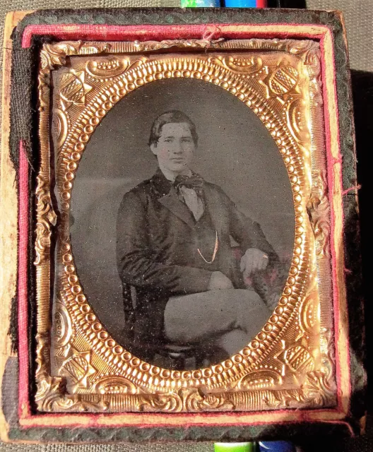 Tintype of a young Man 1860's Union Case pressed Leather  NICE 2 1/2" x 3"NICE