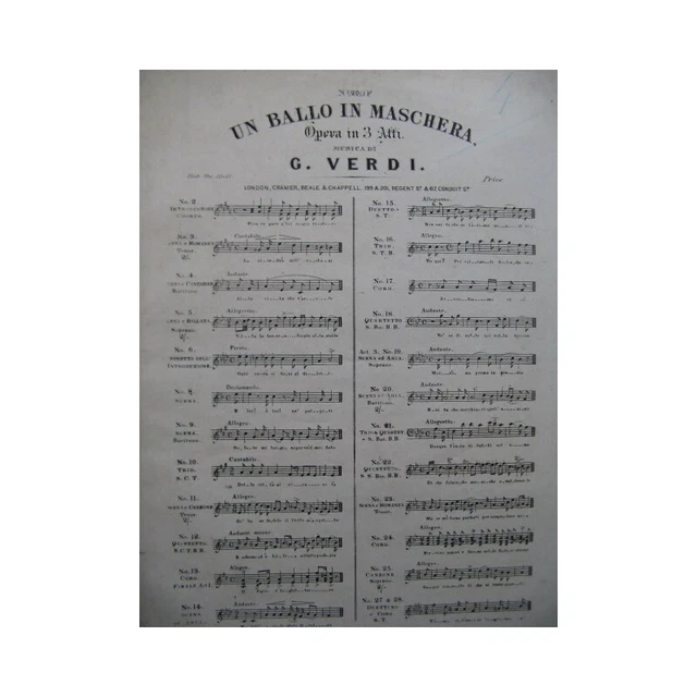 VERDI Giuseppe Un Ballo in Maschera No 20 Chant Piano XIXe