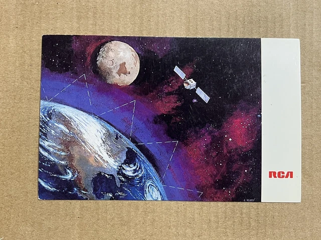 RCA QSL Postcard QSO Radio Card Outer Space Satellite￼ Earth Moon Vintage