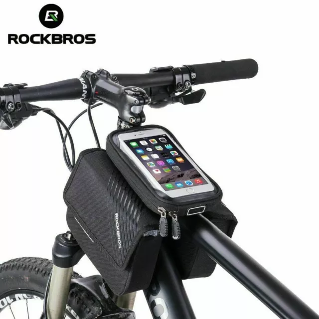 ROCKBROS Bicycle Mobile Phone Bag 6in MTB Bike Front Frame Tube Bag Detachable